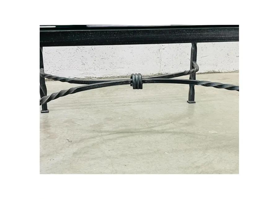 Iron Base & Glass Top Outdoor Coffee Table - 2-b-Modern - Black