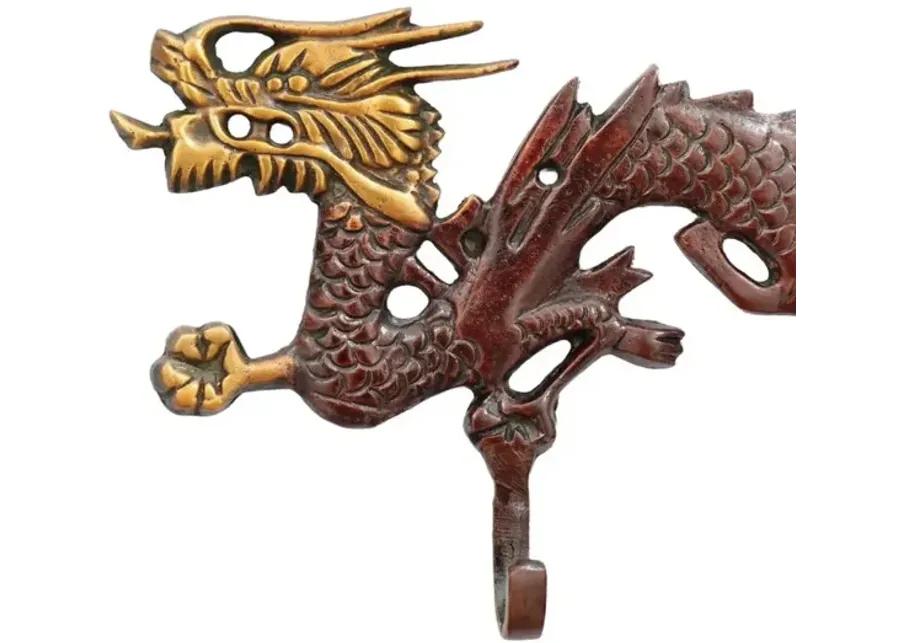 Chinoiserie Red Brass Dragon Wall Hooks - Interesting Things