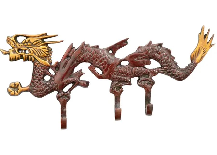 Chinoiserie Red Brass Dragon Wall Hooks - Interesting Things