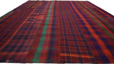 Tartan Kilim Plaid Rug - 10'04" x 13'10" - Esmaili Rugs & Antiques - Red - Red