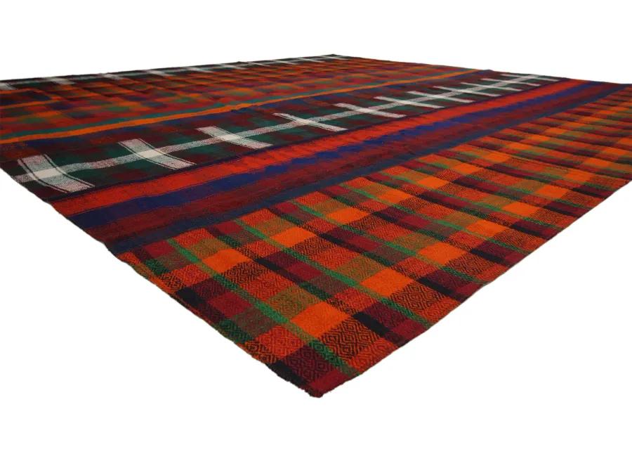 Tartan Kilim Plaid Rug - 11'02" x 11'11" - Esmaili Rugs & Antiques - Red - Red