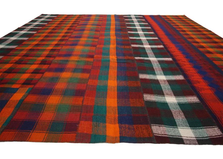 Tartan Kilim Plaid Rug - 11'02" x 11'11" - Esmaili Rugs & Antiques - Red - Red