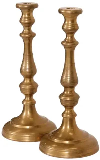 Large Turned Brass Candlesticks - a Pair - Interesting Things - Gold