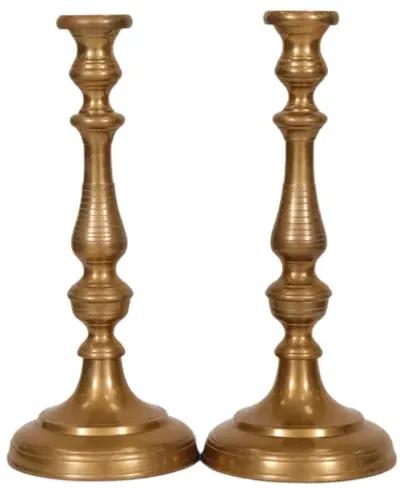 Large Turned Brass Candlesticks - a Pair - Interesting Things - Gold