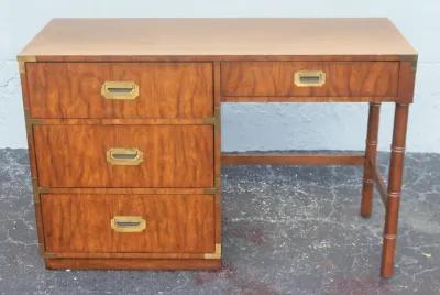 '60's Burl Campaign Writing Desk & Chair - Something Vintage - Brown