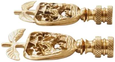 Chinoiserie Brass Lamp Finials - Set of 2 By Interesting Things - Green - Fits a standard size lamp harp