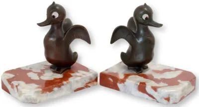 1920s French Bookends w/Duck - Rose Victoria - Red