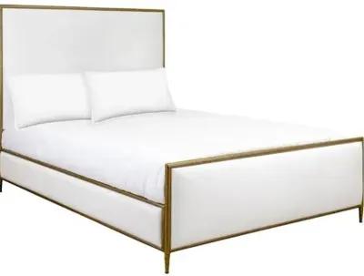 Maxine Upholstered Bed - White/Brass - Handcrafted