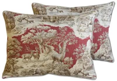 Woodland Nature Toile Deer Pillows - Set of 2