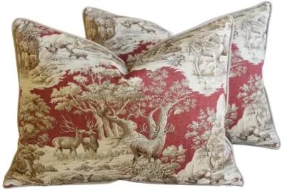 Woodland Nature Toile Deer Pillows - Set of 2