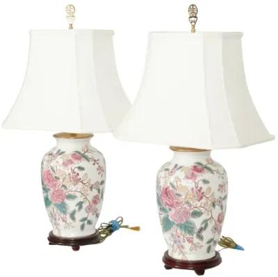 Ming Floral Ceramic Table Lamps - Set of 2 - Interesting Things