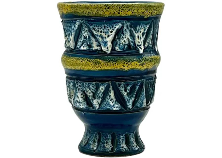 1970s Midcentury Italian Sgrafitto Vase - Pilar Collection - Blue