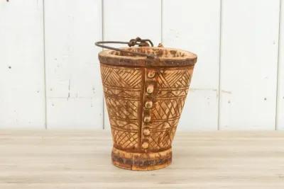 Indian Himachal Carved Bucket - de-cor - Brown