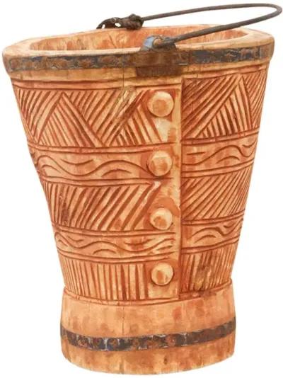 Coral Himachal Carved Bucket - de-cor - Brown