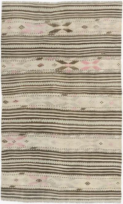 Beige Turkish Kilim Area Rug - 4'3"x7'2" - beige