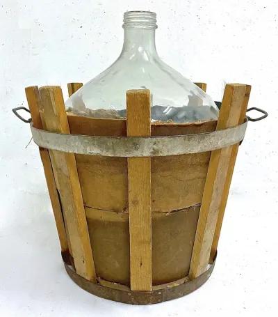 Large Demijohn In Slatted Barrel - Vermilion Designs - Brown