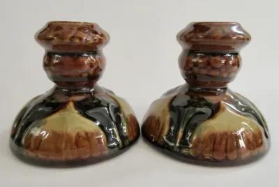 1940s McCoy Majolica Candlesticks Pair - The Emporium Ltd. - Brown