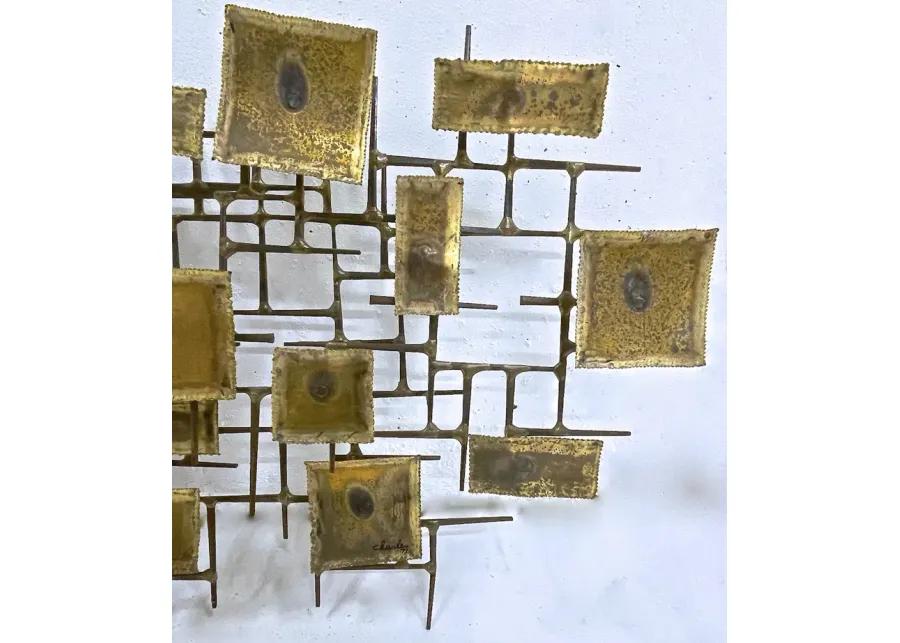 Mid-Century Brass & Nail Wall Sculpture - Vermilion Designs - Gold