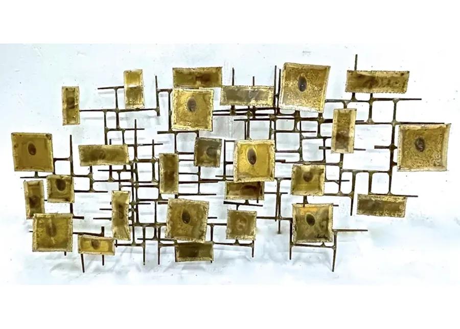 Mid-Century Brass & Nail Wall Sculpture - Vermilion Designs - Gold