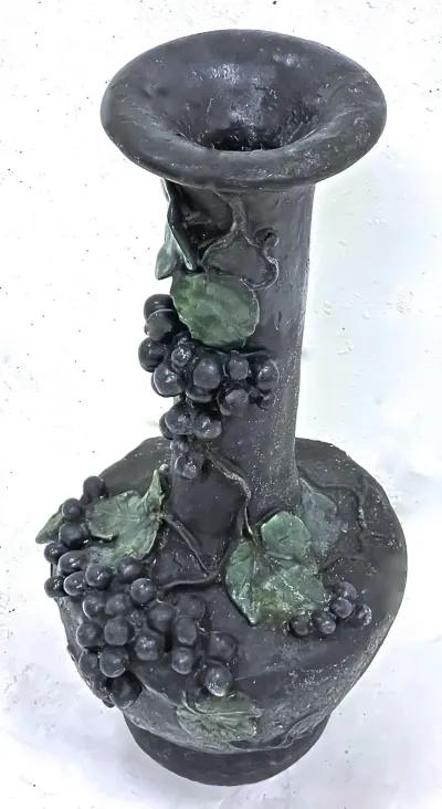 Black Grape & Vine Chalkware Urn Vase - Vermilion Designs