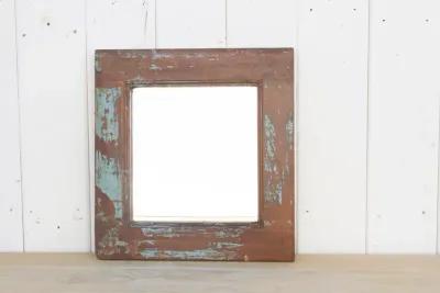 Old Teak Architectural Framed Mirror - de-cor - brown