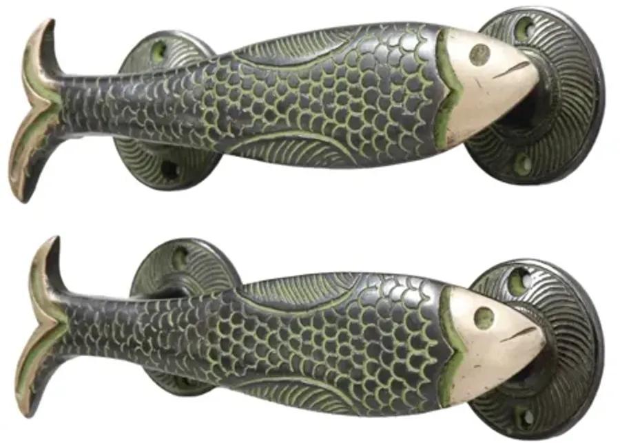 Green Brass Fish Handles - a Pair - Interesting Things