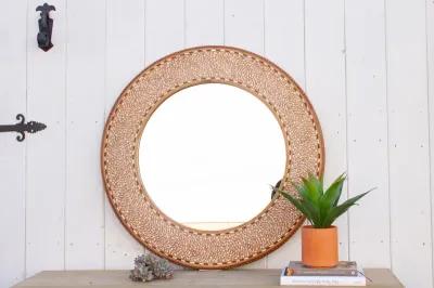 Finely Inlay Anglo Indian Round Mirror - de-cor - Brown