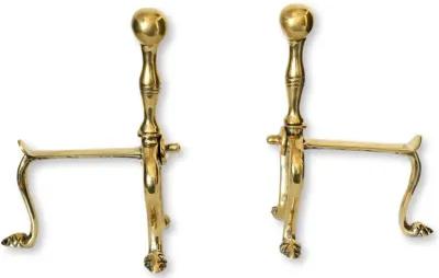 Antique English Petit Fireplace Andirons - Rose Victoria - Gold