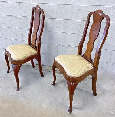 Dutch Floral & Bird Inlay Chairs - PR - Vermilion Designs - beige