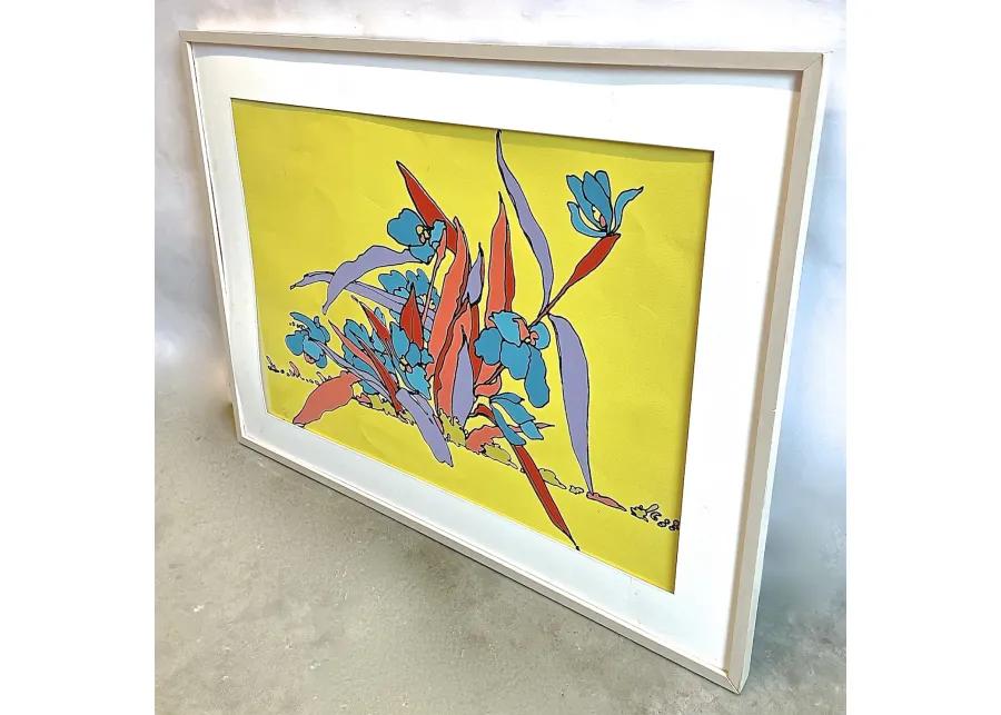 Limited Edition - Peter Max Floral Silk Screen Painting - Vermilion Designs - Yellow