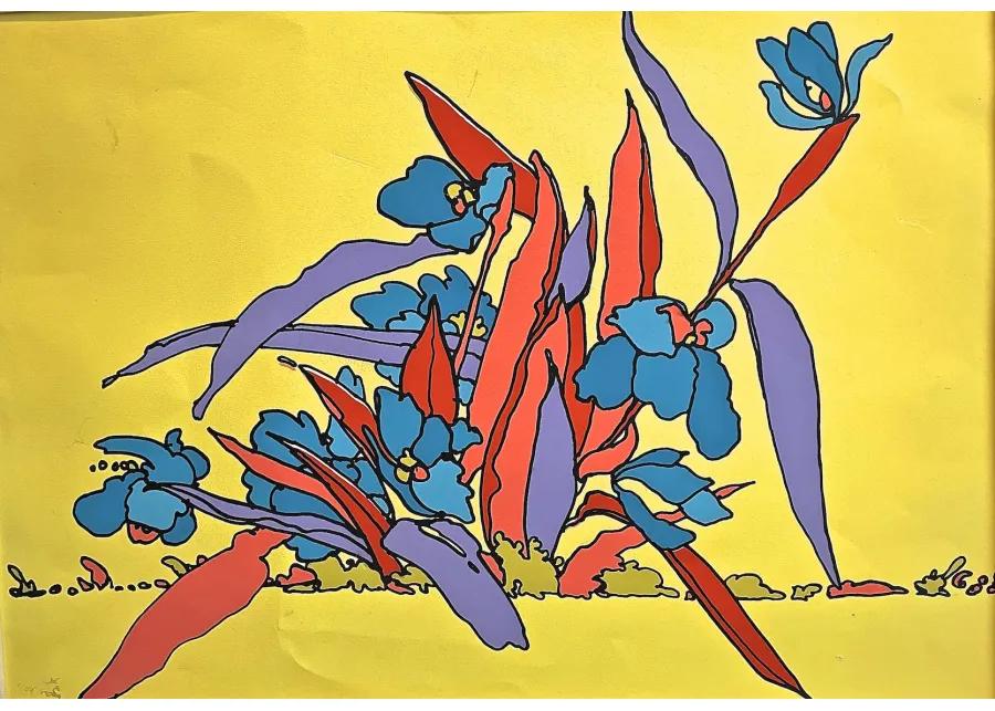 Limited Edition - Peter Max Floral Silk Screen Painting - Vermilion Designs - Yellow