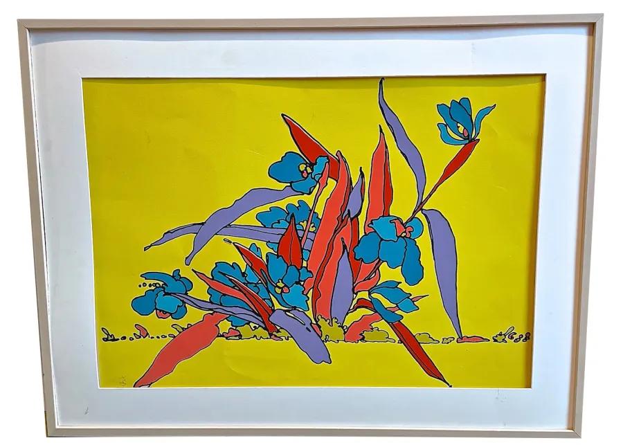 Limited Edition - Peter Max Floral Silk Screen Painting - Vermilion Designs - Yellow