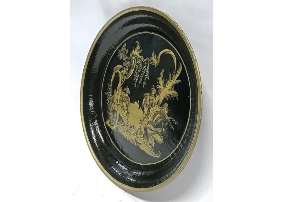 Chinoiserie Papier Mache Serving Tray - Vermilion Designs - Black