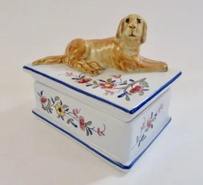 Tiffany & Co. French Faience Dog Box - The Emporium Ltd. - Blue