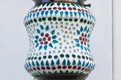 Small Geometric Mosaic Lantern - de-cor - White