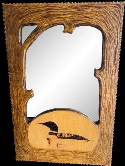 Rustic Lodge Style Bark Wood Wall Mirror - 2-b-Modern