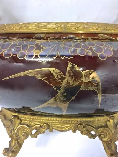 Choisy Le Roi Enamel & Brass Cachepot - Vermilion Designs - Brown