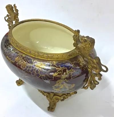 Choisy Le Roi Enamel & Brass Cachepot - Vermilion Designs - Brown