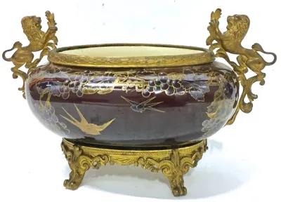 Choisy Le Roi Enamel & Brass Cachepot - Vermilion Designs - Brown