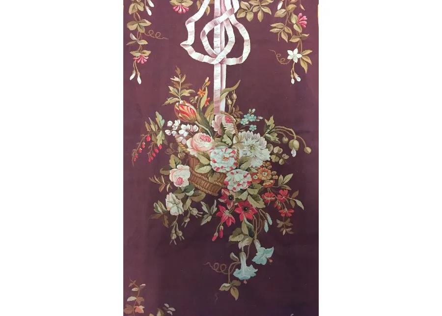 19th C. French Aubusson Floral Tapestry - Vermilion Designs - Red