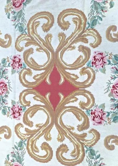 Portuguese Floral Needlepoint Rug - Vermilion Designs - Red - Red