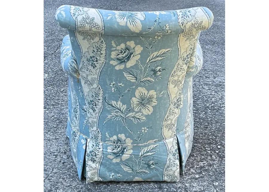 Blue Floral Stripe Club Chair - Vermilion Designs