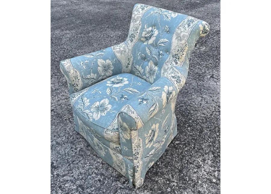 Blue Floral Stripe Club Chair - Vermilion Designs