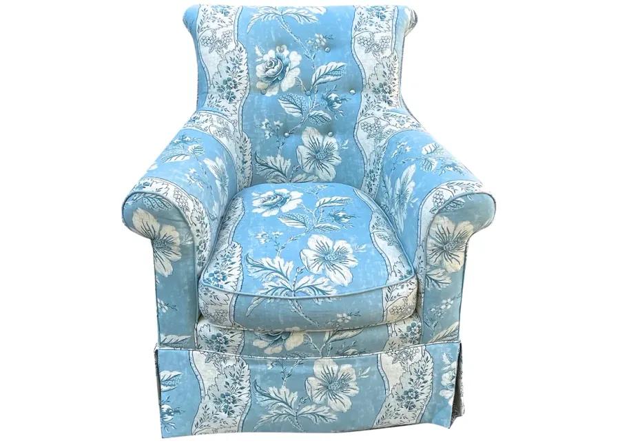 Blue Floral Stripe Club Chair - Vermilion Designs