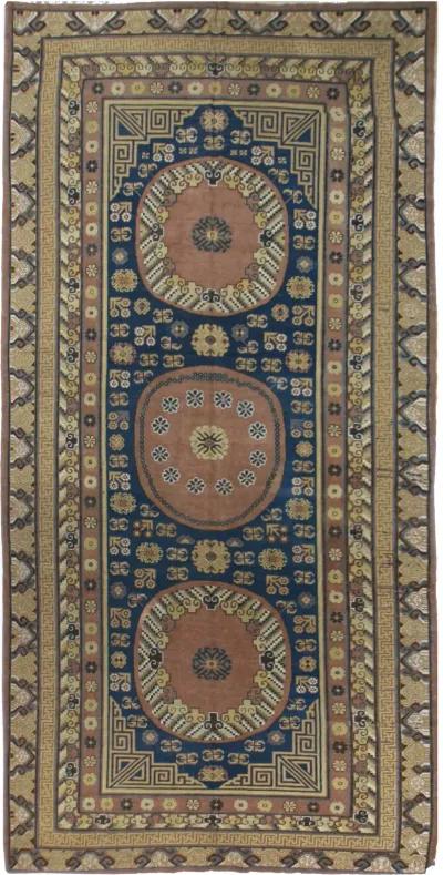 Antique Khotan Samarkand Rug 6'8 X 13'3 - Blue - Blue