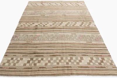 Turkish Jajim Flatweave Rug 5'5 X 7'11 - Beige - Beige