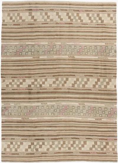 Turkish Jajim Flatweave Rug 5'5 X 7'11 - Beige - Beige