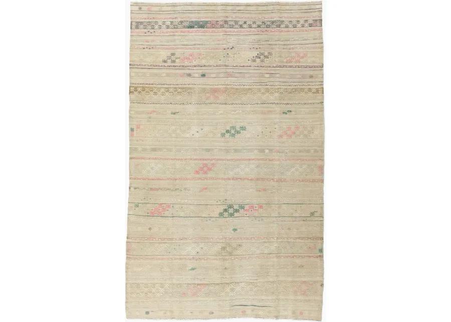 Khaki Turkish Jajim Flatweave 5'7 X 9'2 - Pink