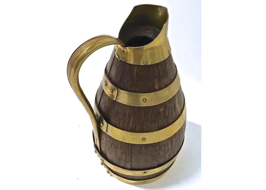 French Oak & Brass Miniature Wine Jug - Vermilion Designs - Brown