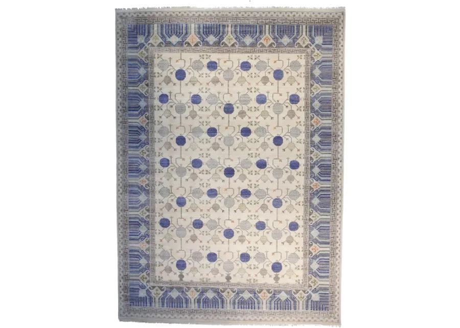 12" x 15" Khotan Rug - Ivory/Blue - F.J. Kashanian - Blue